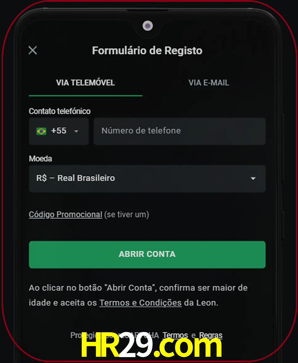 Abra o aplicativo e inicie o processo de registro.