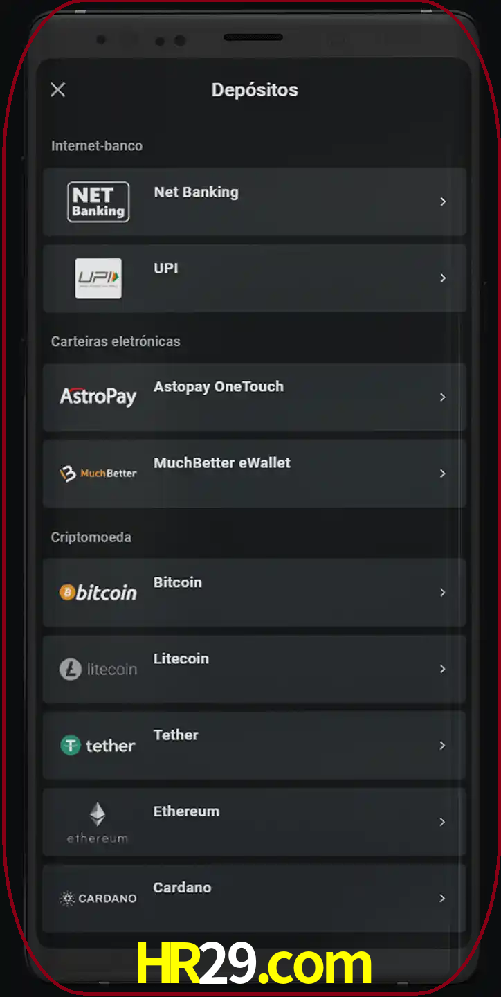 Você pode usar métodos alternativos de depósito.
